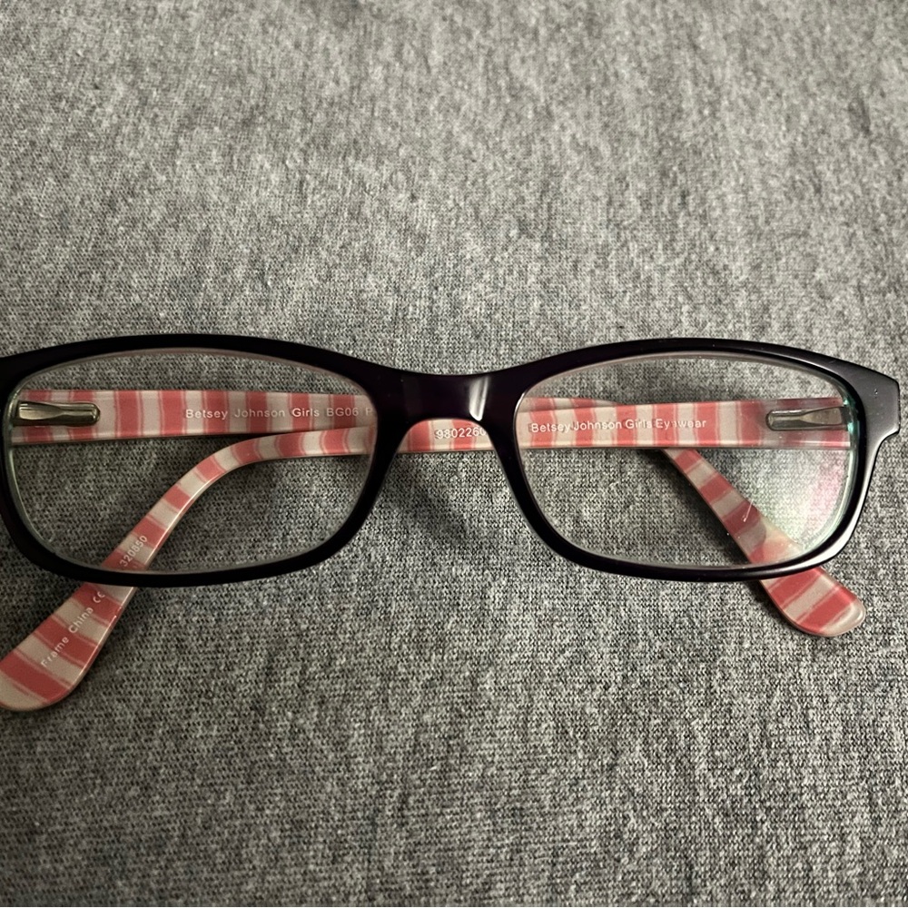 Betsey Johnson Black Frame with Pink Striped Arms Glasses